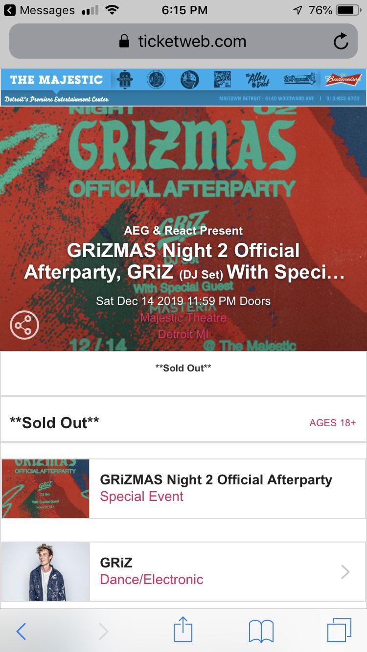 3 tickets to Night before grizmas after party night 2 majestic
