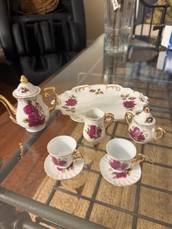 Miniature Porcelain Tea Set with Rose Pattern