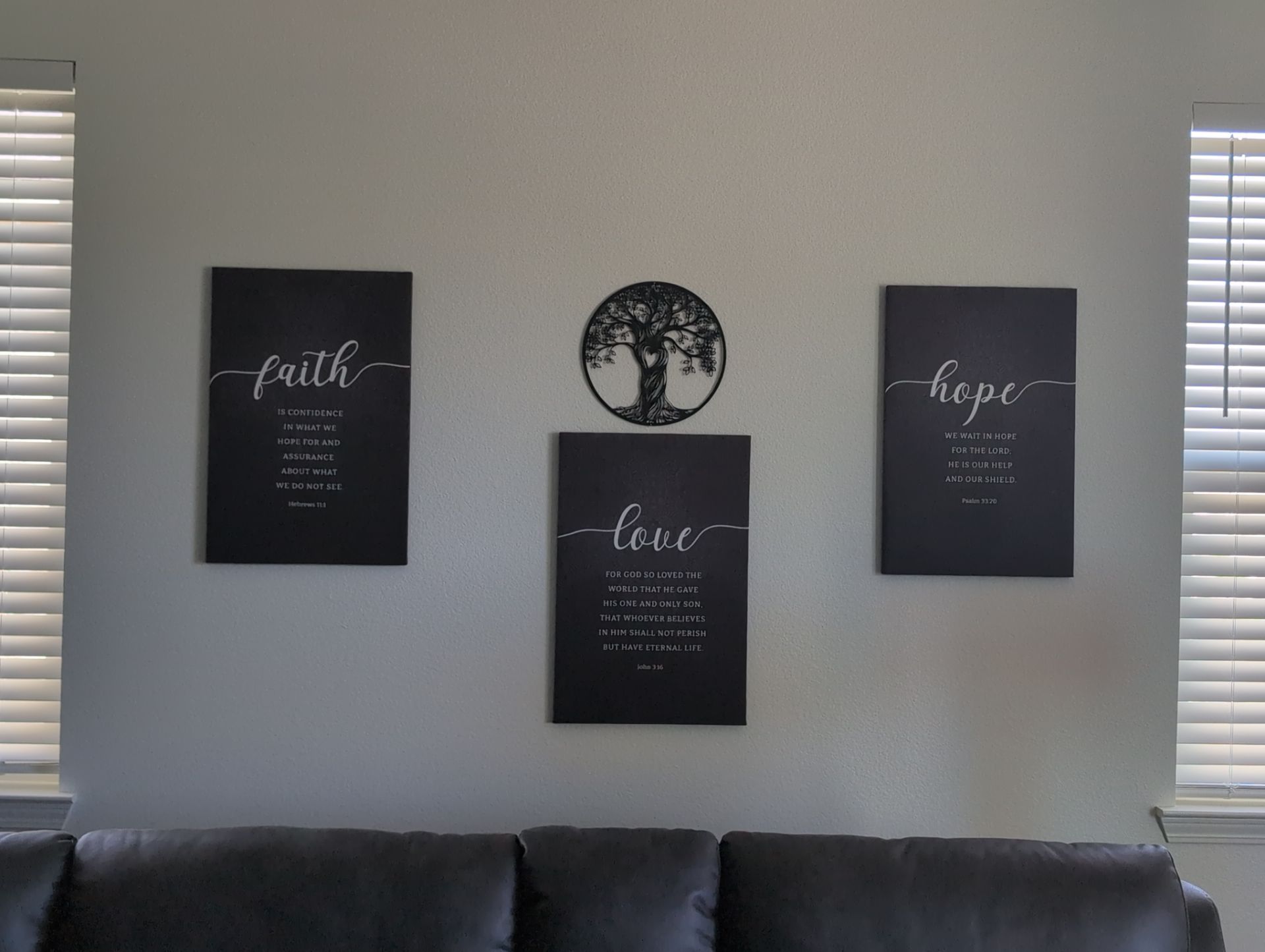 Faith♥️Hope♥️Love Canvas Set with Metal Tree of Life Decor