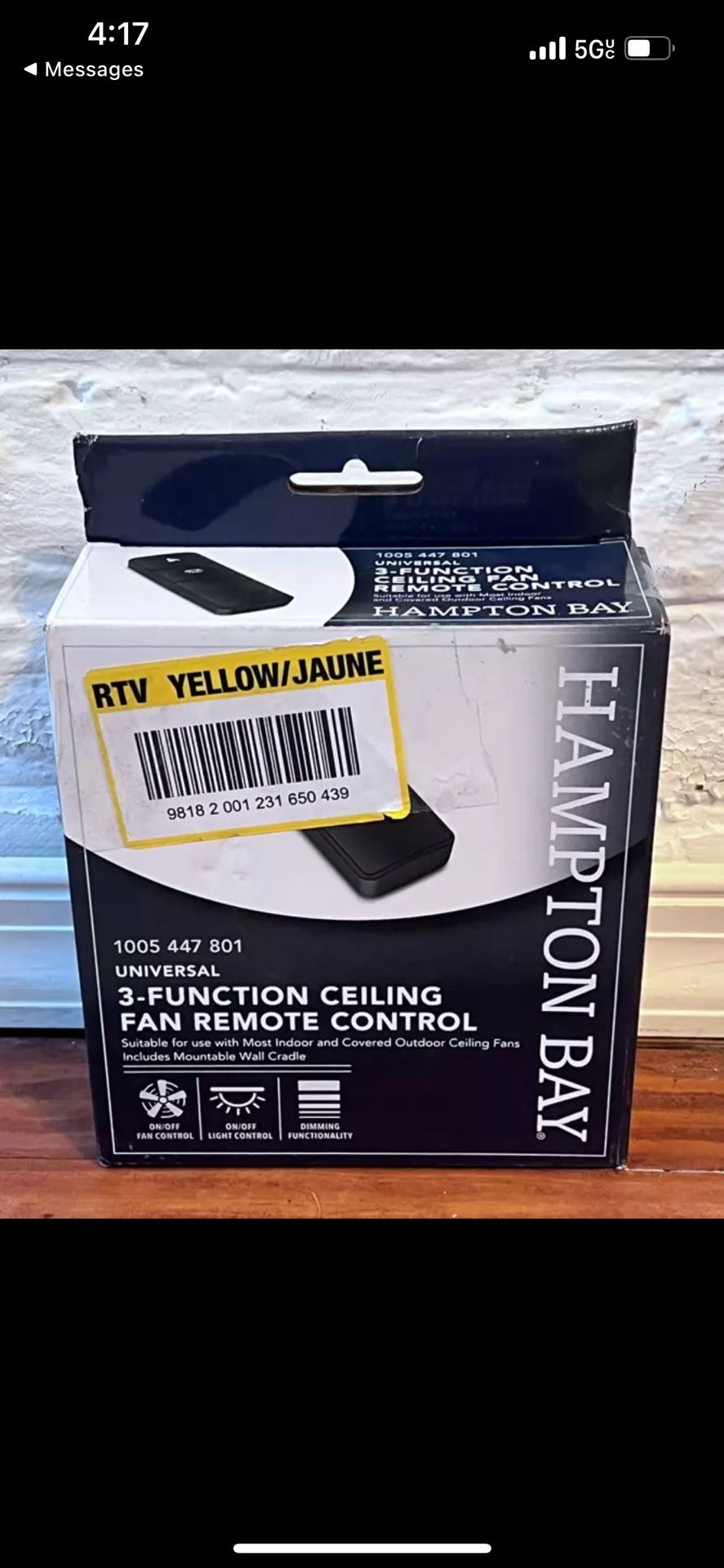 Hampton Bay 98101 Universal Basic On/Off Ceiling Fan Remote Control (Damp Rated)