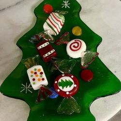 Christmas Candy Dish With Murano Handmade Candy Pieces  