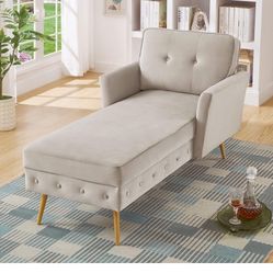Gray And Gold Velvet Tufted Chaise Loveseat Chair 