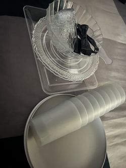 Clear and White Plastic Disposable Serveware Set