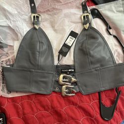 Babe Energy Faux Leather Top - Grey