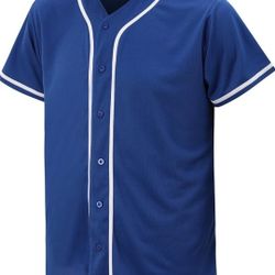 Solid Baseball Jersey Shirt Short Sleeves Button Down T-Shirt
