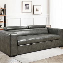 Modern Grey Leather Pullout Couch with Convertible Sofa Bed $750