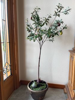 3 ft Artificial Olive Tree with rustic vase - Faux olives and figs
