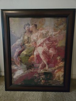 Renaissance Style Angels Cross Stitch Framed in Glass
