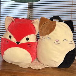 Lot of 2 Squishmallow Backpacks Calico Cat And Fifi Fox