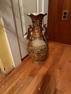 Large Satsuma Style Porcelain Vase with Handles