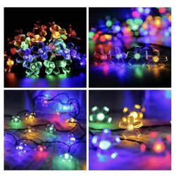 Waterproof 50 ft 100 LED Solar Powered String Lights USB Rechargeable, Solar Cherry Blossoms Fairy Lights 8 Lighting Modes Solar LED String Light for 