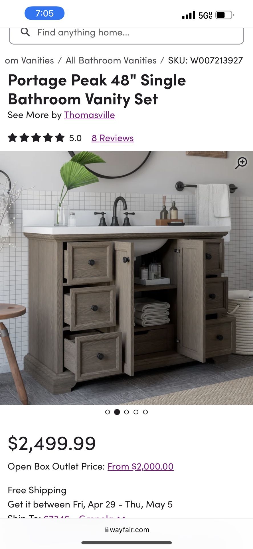 Portage Peak 48" Single Bathroom Vanity Set
