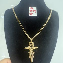 18K Solid Gold Chain and Pendant 33.3Gr 28 Inches Long 