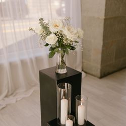 Hurricane Vases & Candles Bundle – 45 Glass Cylinder Vases + 36 Candles – $100  (Retail $300)