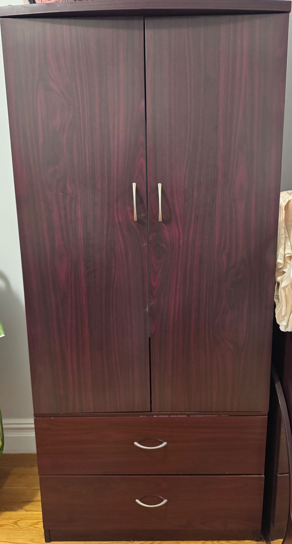 2 Door Wood Wardrobe with 2 Drawers for Storage