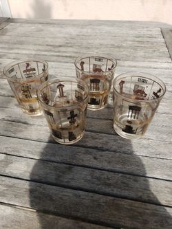 Vintage Gilbert Stone Las Vegas Themed Cocktail Glass Tumblers -Black And Gold