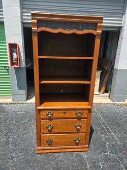 Vintage Wood Hutch with Bookshelf and Drawers