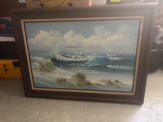 Framed Ocean Seascape Oil Painting