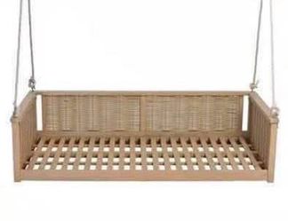 New In Box Twin Size Outdoor Porch Swing Bed Solid Wood Rattan Swing Daybed Frame with Long Ropes