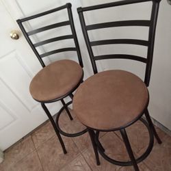 2 Swìvel Bar Stools Tan Microfiber Seat Barstool Chair