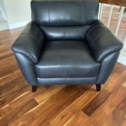 Pottery Barn Navy Blue Leather Chair