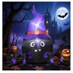 5FT Halloween Inflatable Spider with Witch Hat