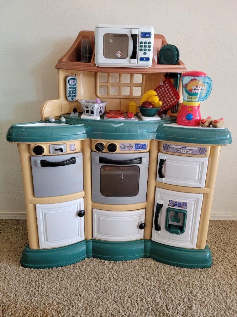 Gently Used Kitchen Children's Play Set With Extra Plastic Toys