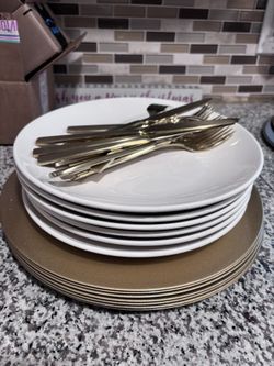 Chargers, Plates, Forks, Knives