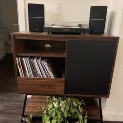Vinyl Record Player Cabinet - Dark Walnut/Black