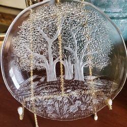 Walther Glass Crystal German Etched Trees Plate 