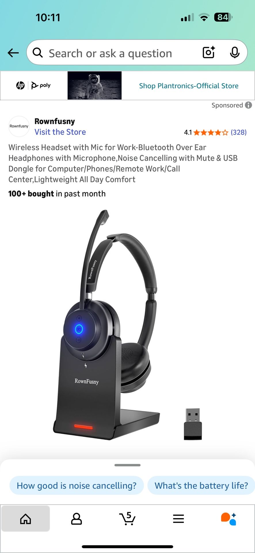 Rownfusny Rownfusny Visit the Store 4.1 * (328) Wireless Headset with Mic for Work-Bluetooth Over Ear Headphones with Microphone,Noise Cancelling with