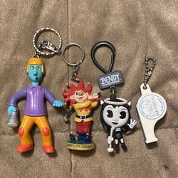 Vintage Keychain Lot – Skeeter (Doug Movie McDonald’s Toy), Bendy & The Ink Machine, Lady Luck Casino, Drip Patrol Whistle  ⸻  Description  Unique mix