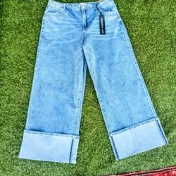 Madden Girl Wide Slouchy High Cuffed Jeans 