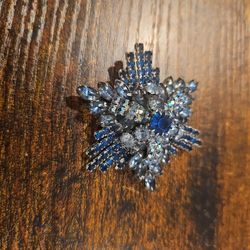Vintage Blue Rhinestone  Starburst  Brooch By Sherman