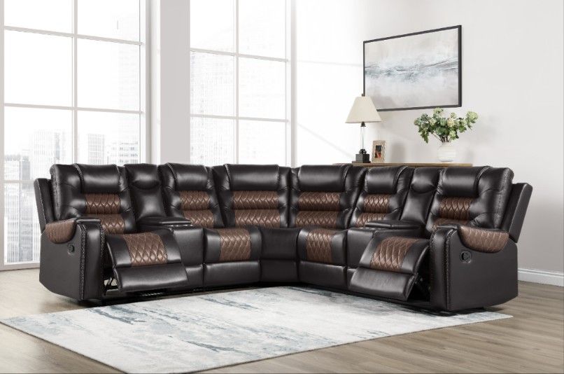 Hart Leather Reclining Sectional w Phone Chargers.