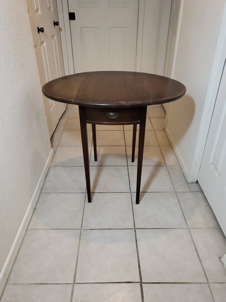 Antique Mahogany Drop Leaf Table W/ Draw Made By FERGUSON