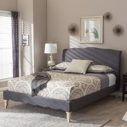 Gray Fabric Platform Queen Bed (New In A Box )
