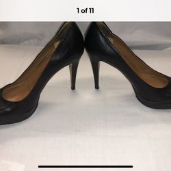 GUCCI Womens Black Leather High Heels Pump Platform Stiletto Shoes Sz 37  7