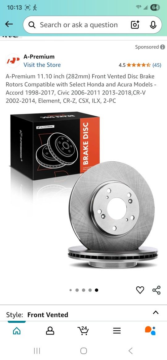 Front Disc Brake Rotors For Honda, Acura, Accord, Element Civic And Crv