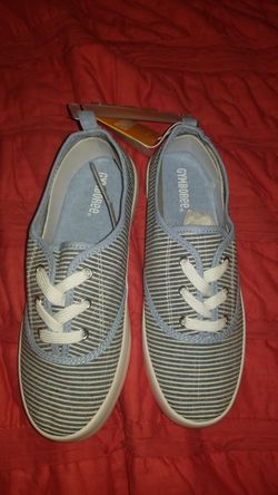New size 4 girls Gymboree slip-on casual shoes denim chambray striped back-to-school