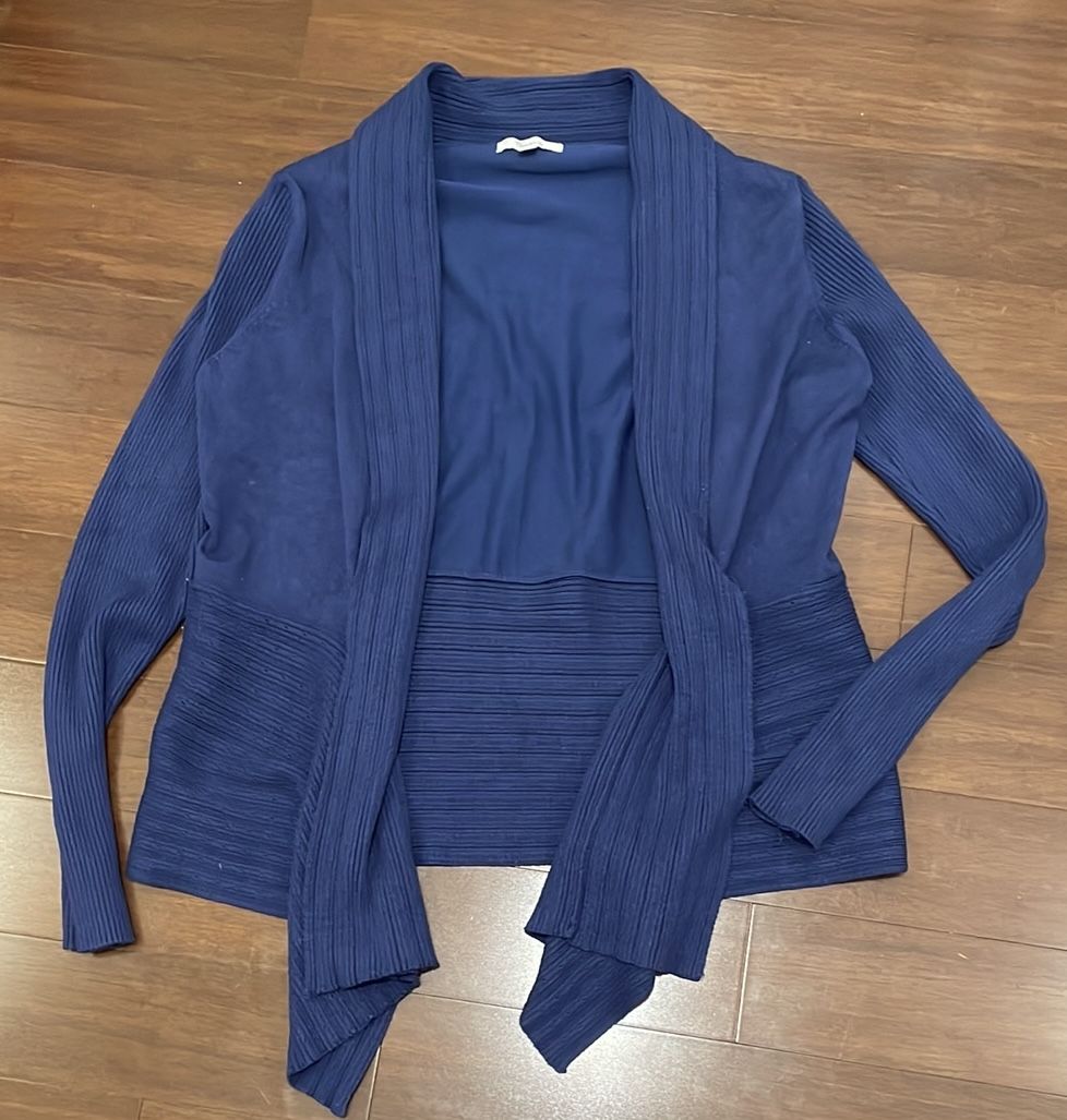 89th & Madison Blue Cardigan Sweater with Waterfall Front