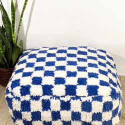 Moroccan Kilim Pouf - Floor Pouf - Vintage Moroccan Ottoman - Beni Ourain Square Pouf - Yoga Meditation Cushion - Outdoor Checkered Dog Bed