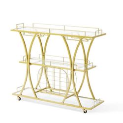 Kitchen Cart Gold, 3-Tiers Home Bar Serving Cart on Lockable Wheels