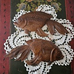 Vintage wooden fish MCM boho bohemian