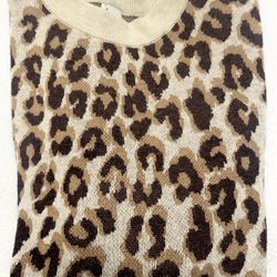 A New Day Leopard Crew Neck Stretch Sweater Tan Brown Size M - Good Preloved Condition
