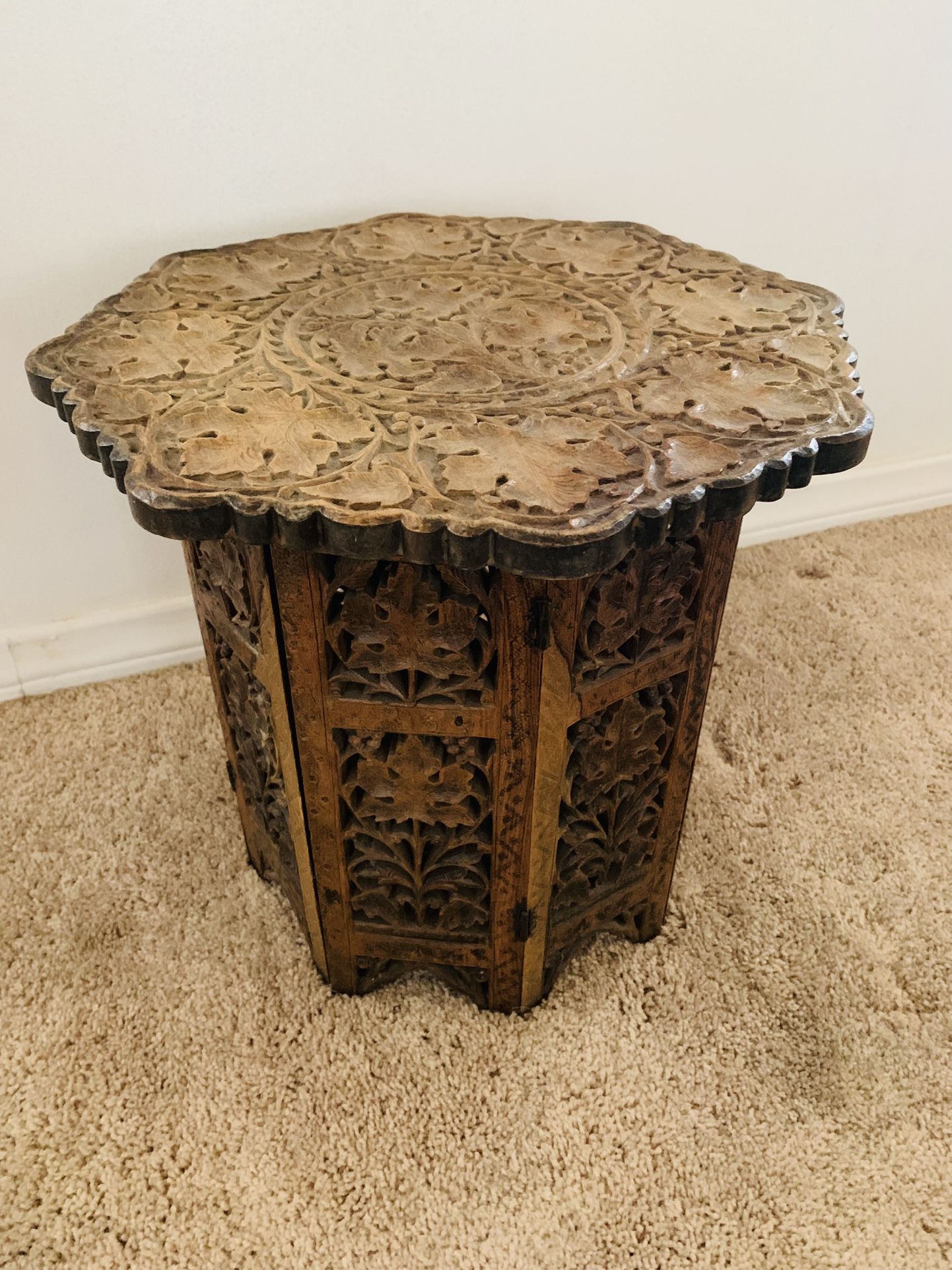Antique Teak Folding End Table