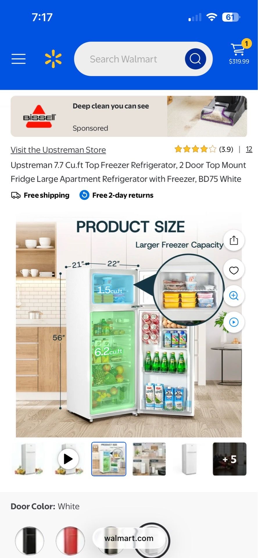 Upstreman 7.7 Cu.ft Top Freezer Refrigerator, 2 Door Top Mount Fridge Large Apartment Refrigerator with Freezer, BD75 White