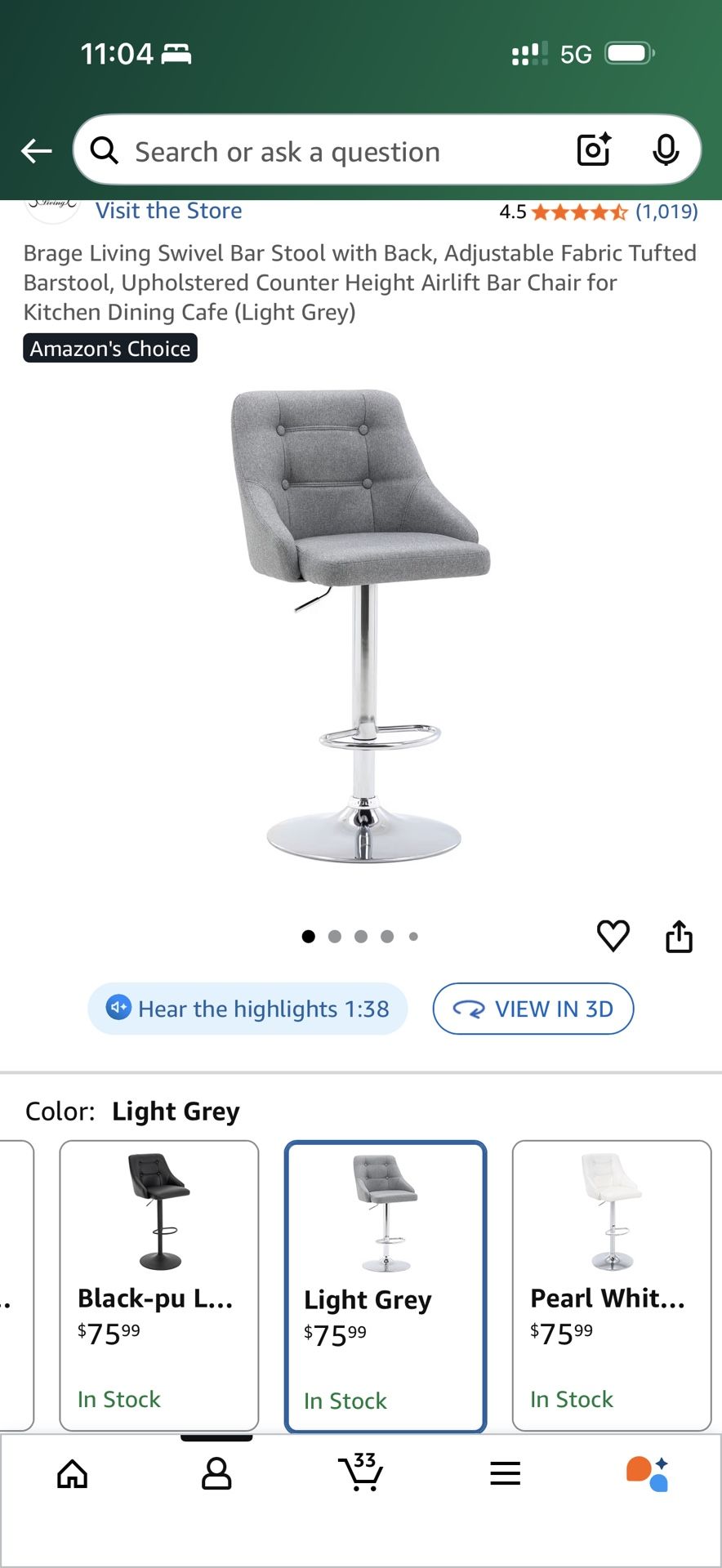 Brage living Swivel Bar Stool