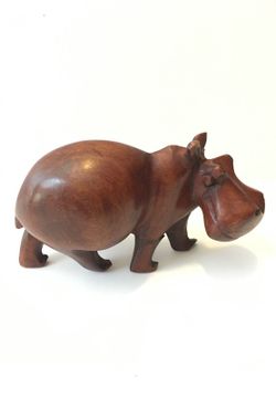 Carved wood hippopotamus figure statue