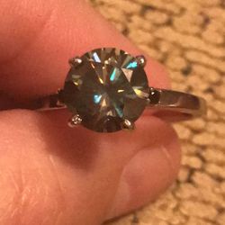 925 sterling silver Lab Diamond Dark Blue Real Moissanite size 7